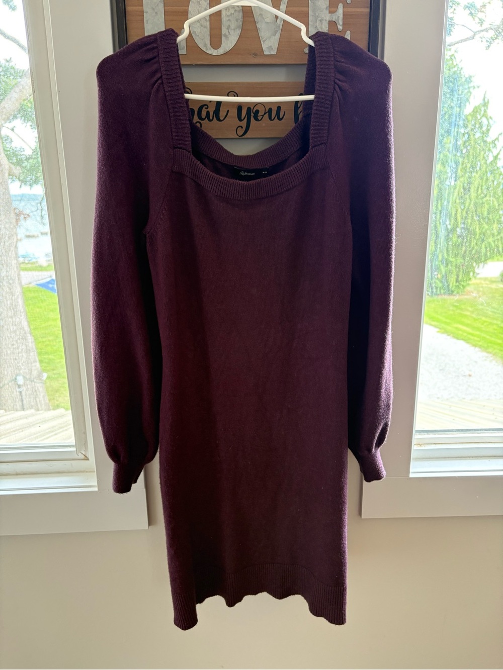 Reitmans Square Neck Long Sleeve Sweater Dress - Plum